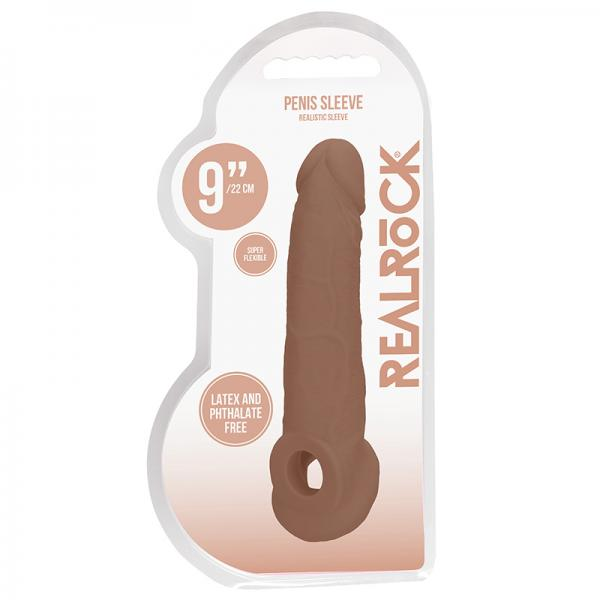 Real Rock Penis Extender With Rings - 9" - 22 Cm - Mocha | Realistic, Body-Safe, Durable