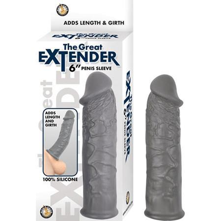 THE GREAT EXTENDER 6" Penis Sleeve Grey - Adds Length & Girth, Realistic Texture, Waterproof & Phthalates-Free