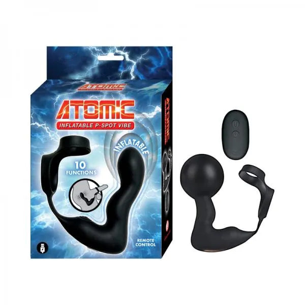 Nasstoys Atomic Inflatable P-Spot Vibe Black - USB Rechargeable Prostate Massager with 10 Functions, Remote Control, and Cock Ring