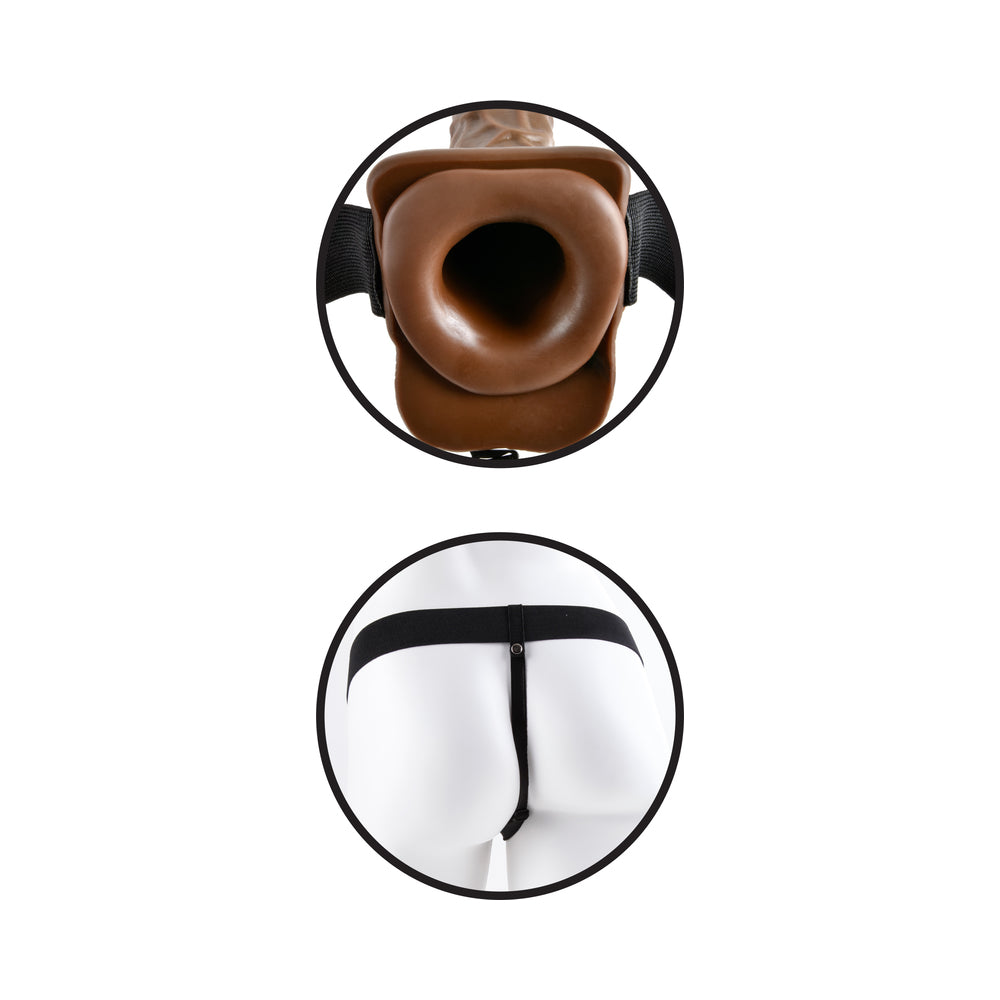 Fetish Fantasy Series 7" Vibrating Hollow Strap-On with Balls - Brown, Adjustable Harness, Body-Safe