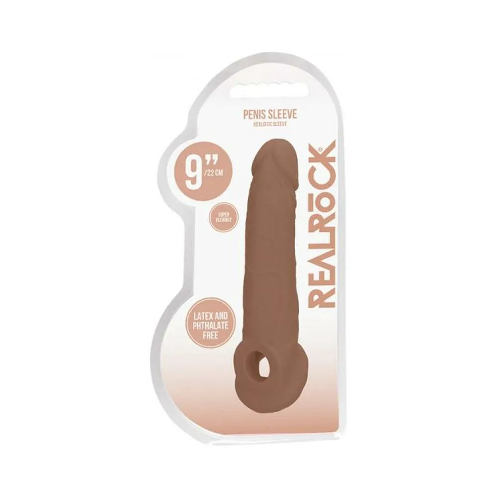 Real Rock Penis Extender With Rings - 9" - 22 Cm - Mocha | Realistic, Body-Safe, Durable