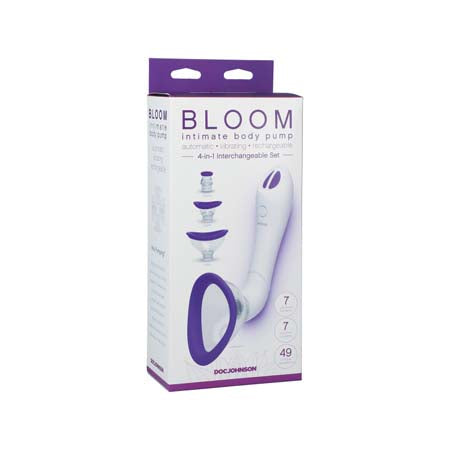 Bloom Intimate Body Automatic Vibrating Rechargeable Pump - Purple/White | 7 Vibration & Suction Functions