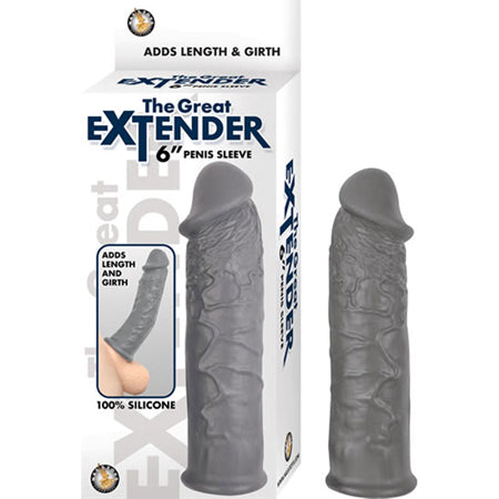 THE GREAT EXTENDER 6" Penis Sleeve Grey - Adds Length & Girth, Realistic Texture, Waterproof & Phthalates-Free