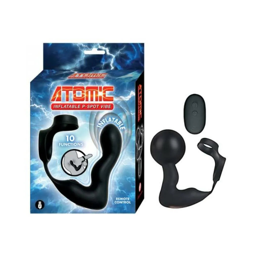 Nasstoys Atomic Inflatable P-Spot Vibe Black - USB Rechargeable Prostate Massager with 10 Functions, Remote Control, and Cock Ring