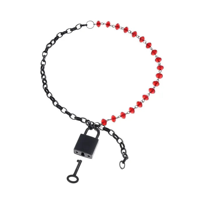 Sex & Mischief Ex's & Oh's Crystal Day Collar - Red with Black Chain | Elegant & Bold Statement Piece