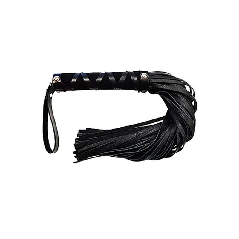 Short Leather Flogger Studded Handle BLK -