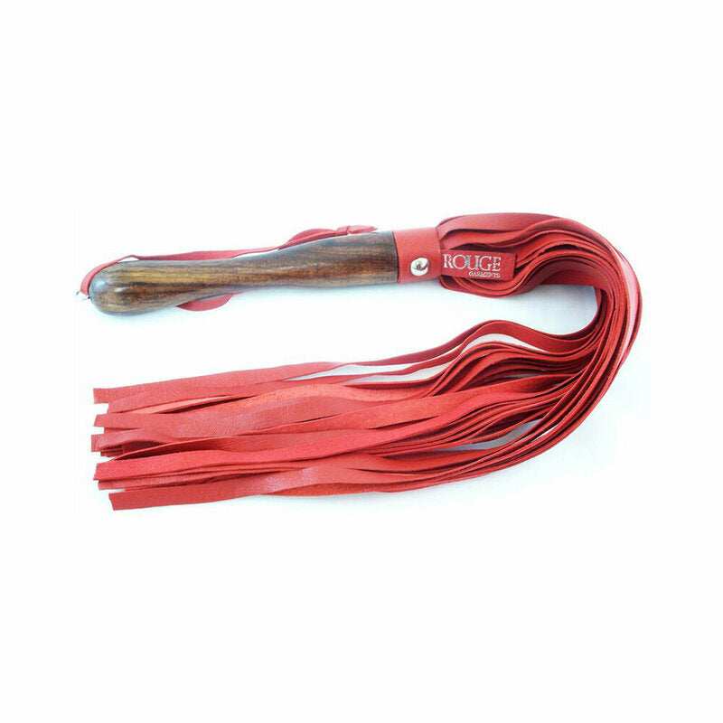 Rouge Wooden Handle Leather Flogger Red