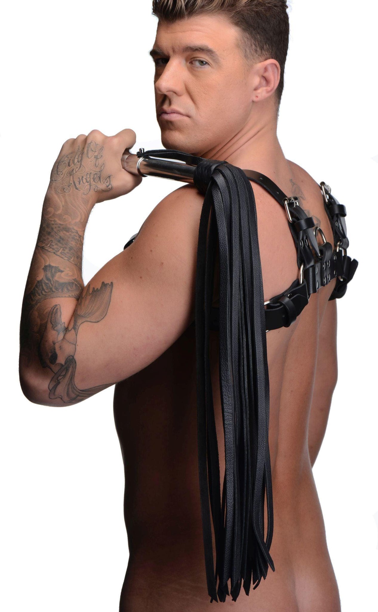 Leather Flogger with Stainless Steel Handle -
