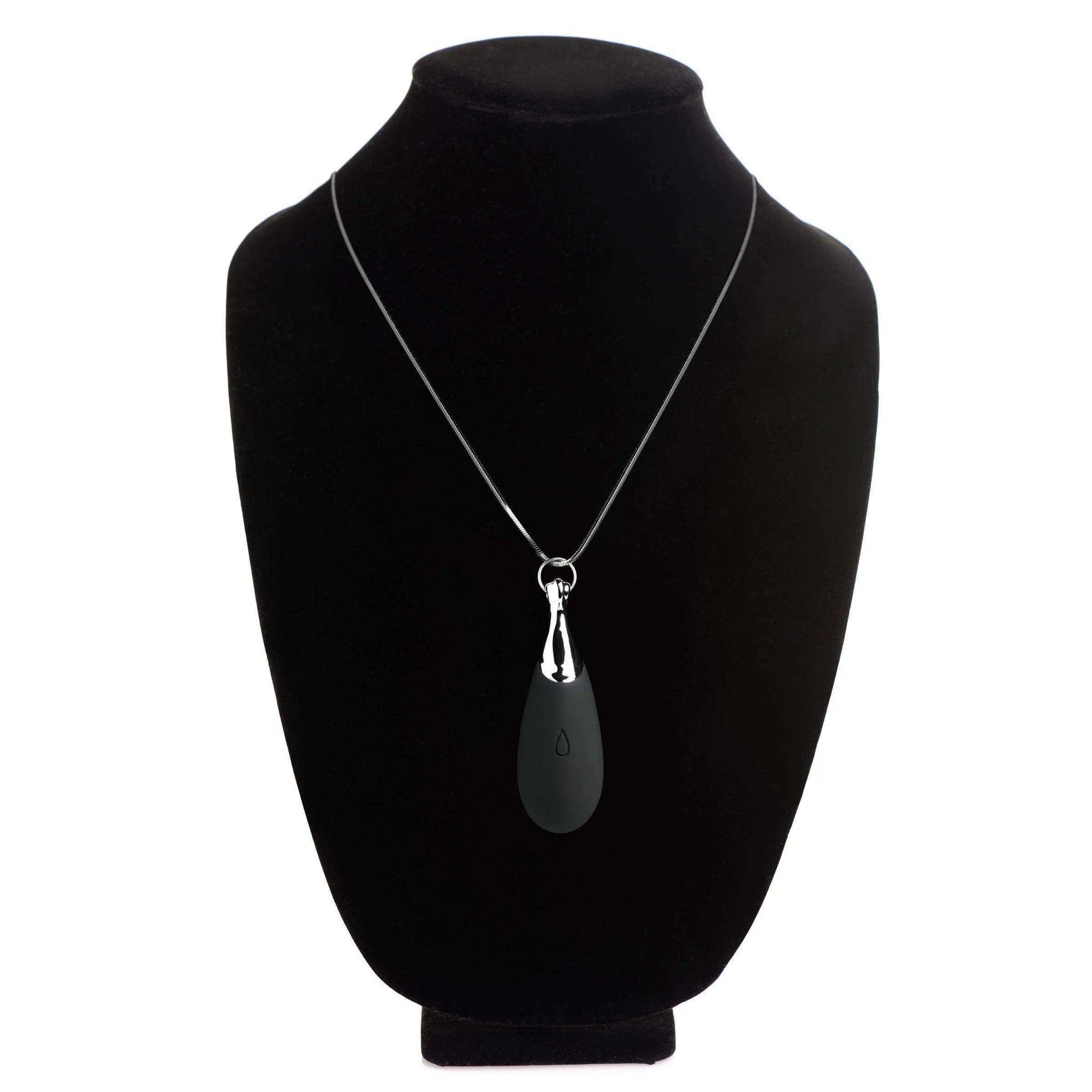 10x Vibrating Silicone Teardrop Necklace - Black -