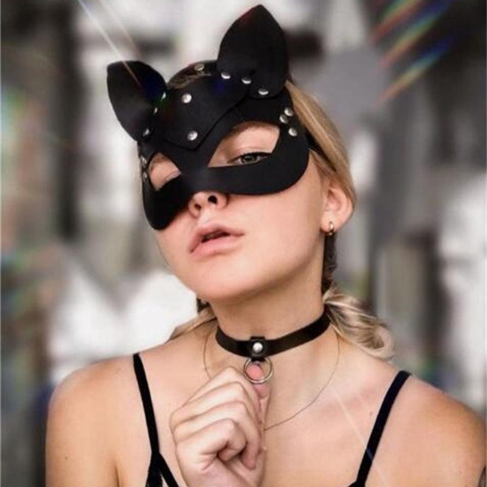 Half Face Fox Cosplay Mask Female Leather Mask Eye Cosplay Leather Halloween Party PU Half Face Rabbit Mask Adult Game Supplies -