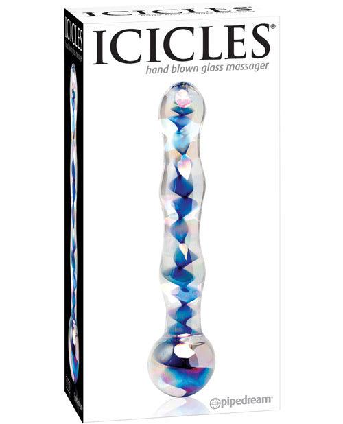 Icicles No. 8 Hand Blown Glass Massager - Clear w/Inside Blue Swirls -