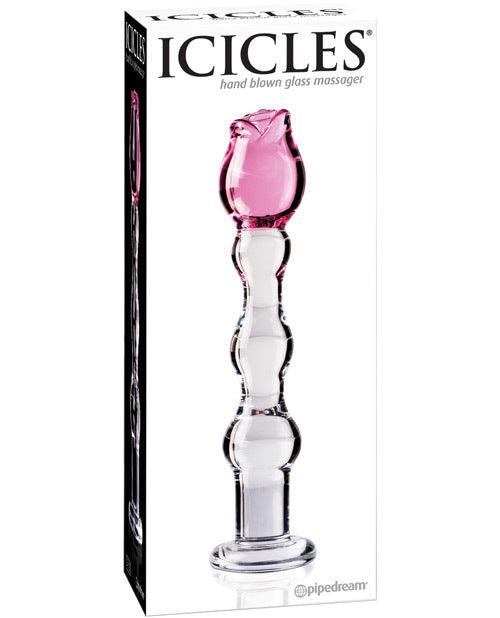 Icicles No. 12 Hand Blown Glass Massager - Clear w/Rose Tip -